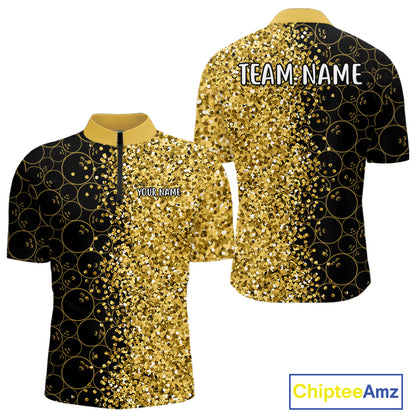Black Camo and Gold glitter Bowling Shirts For Men Custom bowling jersey gift for bowlers NQS10938