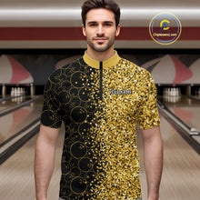 Load image into Gallery viewer, Black Camo and Gold glitter Bowling Shirts For Men Custom bowling jersey gift for bowlers NQS10938