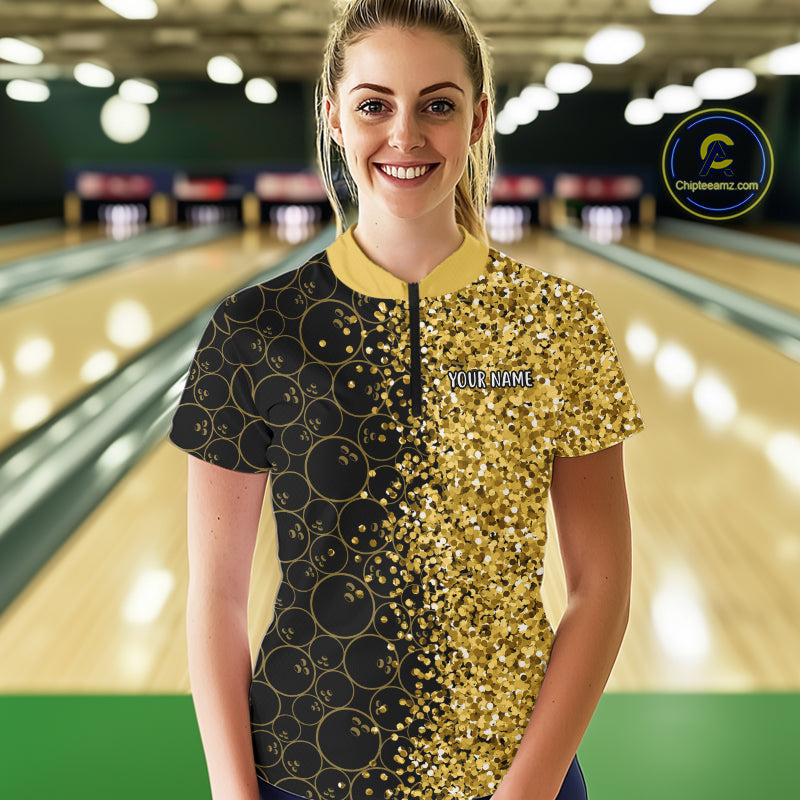 Black Camo and Gold glitter Bowling Shirts For Women Custom bowling jersey gift for bowlers NQS10938