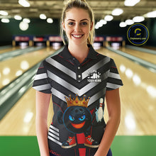 Load image into Gallery viewer, Funny Bowling Shirts Black &amp; Silver Metal Team Women Bowling Polo, 1/4 Zip Shirt Custom bowling gifts NQS10942