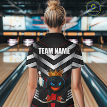 Load image into Gallery viewer, Funny Bowling Shirts Black &amp; Silver Metal Team Women Bowling Polo, 1/4 Zip Shirt Custom bowling gifts NQS10942