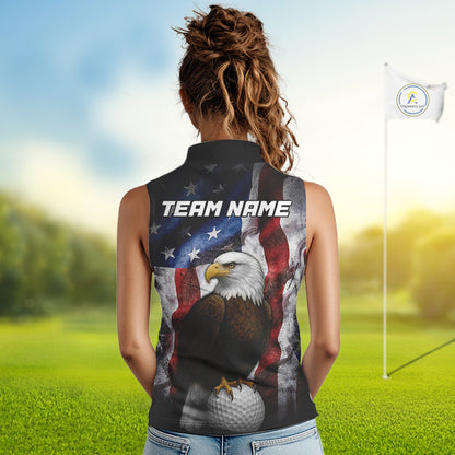 Vintage American Flag Eagle Women Sleeveless Polo Shirt custom patriotic golf shirts, best golf gifts NQS10946