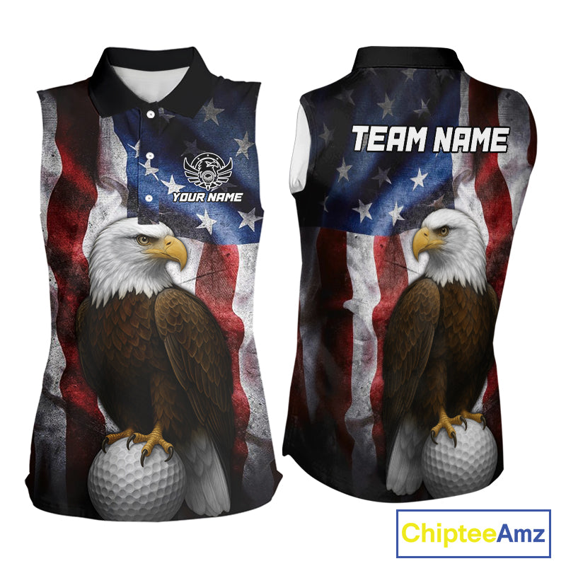 Vintage American Flag Eagle Women Sleeveless Polo Shirt custom patriotic golf shirts, best golf gifts NQS10946
