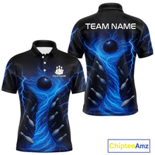 Load image into Gallery viewer, Blue Lightning Thunder tornado Bowling Shirts for Men Custom Team bowling jerseys NQS11129