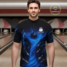 Load image into Gallery viewer, Blue Lightning Thunder tornado Bowling Shirts for Men Custom Team bowling jerseys NQS11129