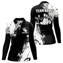 Load image into Gallery viewer, Black and White Retro Women Bowling Polo, Quarter Zip shirts Custom team bowling jerseys ladies outfit NQS9274