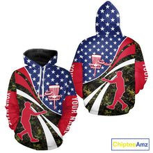 Load image into Gallery viewer, American Flag Camo Disc golf shirts for men, women custom patriotic disc golf jerseys NQS11334