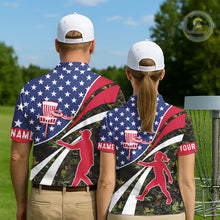 Load image into Gallery viewer, American Flag Camo Disc golf shirts for men, women custom patriotic disc golf jerseys NQS11334