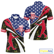 Load image into Gallery viewer, American Flag Camo Disc golf shirts for men, women custom patriotic disc golf jerseys NQS11334