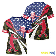 Load image into Gallery viewer, American Flag Camo Disc golf shirts for men, women custom patriotic disc golf jerseys NQS11334