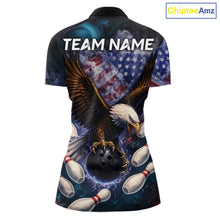 Load image into Gallery viewer, Smoke American Flag Eagle Bowling shirt For Women Custom patriotic Eagle bowling uniforms Team Jersey NQS11540