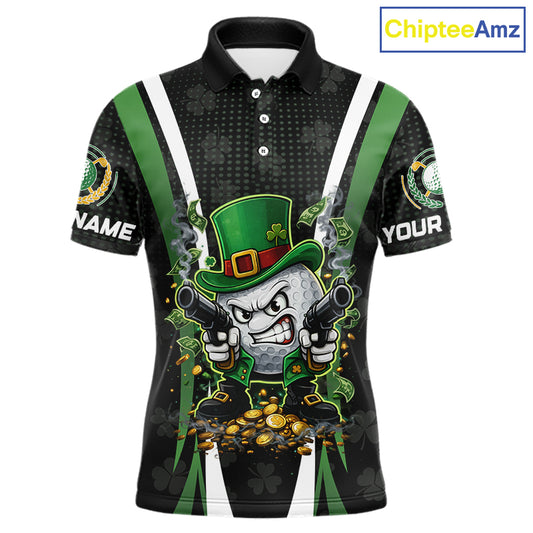 Funny St Patrick cowboy golf ball gunner black and green Mens golf polo shirts Custom golf outfit men NQS11542