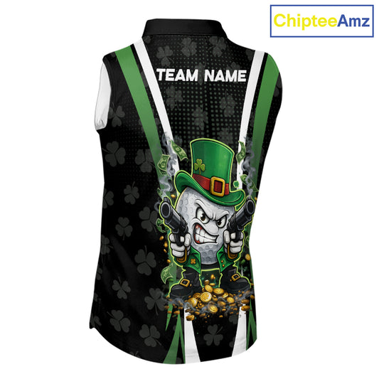 Funny St Patrick cowboy golf ball gunner Womens sleeveless golf polo shirt Custom ladies golf outfit NQS11542