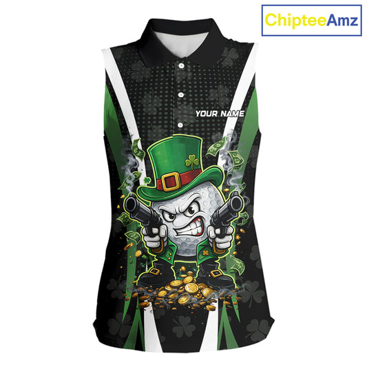 Funny St Patrick cowboy golf ball gunner Womens sleeveless golf polo shirt Custom ladies golf outfit NQS11542