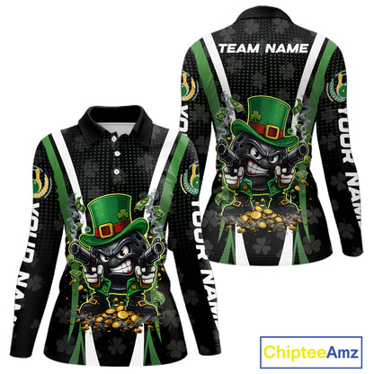 Funny St Patrick cowboy gunner Bowling Polo, 1/4 zip shirts For Women Custom Team Bowling Jerseys NQS11543