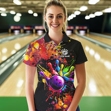 Load image into Gallery viewer, Colorful bowling jerseys Bowling Polo, 1/4 Zip Shirt for Women Custom Bowling Team shirts for bowlers NQS9770