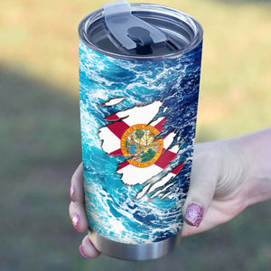 1PC Blue sea wave ocean camo Florida flag Custom Name Florida Fishing Tumbler Cup NQS9903