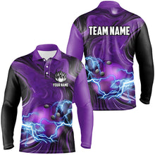 Load image into Gallery viewer, Purple Camo lightning thunder ball bowling Polo, Quarter Zip shirts for men custom bowling team jersey NQS7930