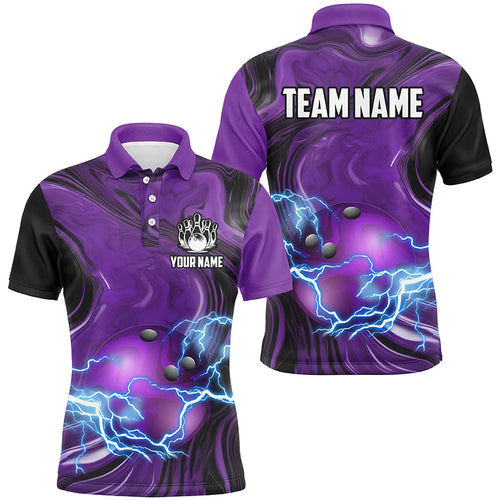 Purple Camo lightning thunder ball bowling Polo, Quarter Zip shirts for men custom bowling team jersey NQS7930