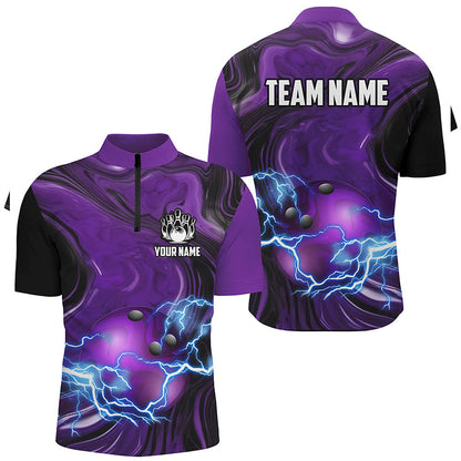 Purple Camo lightning thunder ball bowling Polo, Quarter Zip shirts for men custom bowling team jersey NQS7930
