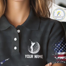 Load image into Gallery viewer, Personalized American Flag Women golf polo shirt, Custom Patriotic Golf Team Shirts For ladies| Black NQS10178