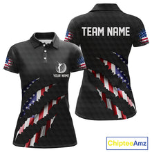 Load image into Gallery viewer, Personalized American Flag Women golf polo shirt, Custom Patriotic Golf Team Shirts For ladies| Black NQS10178