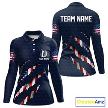 Load image into Gallery viewer, Personalized American Flag Women golf polo shirt, Patriotic Golf Team Shirts For ladies | Navy Blue NQS10179