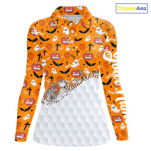 Personalized funny orange Halloween pattern Women golf polo shirts best ladies golf wears NQS10314