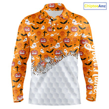 Load image into Gallery viewer, Personalized funny orange Halloween pattern mens golf polo shirts best mens golf wears NQS10314