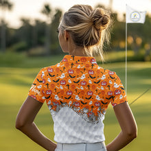 Load image into Gallery viewer, Personalized funny orange Halloween pattern Women golf polo shirts best ladies golf wears NQS10314