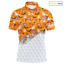 Load image into Gallery viewer, Personalized funny orange Halloween pattern mens golf polo shirts best mens golf wears NQS10314