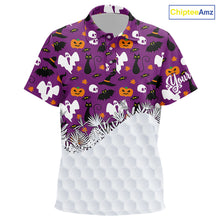 Load image into Gallery viewer, Personalized funny purple Halloween pattern Kid golf polo shirts best Kid golf wears NQS10315