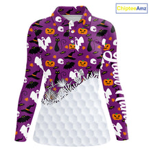 Load image into Gallery viewer, Personalized funny purple Halloween pattern Women golf polo shirts best ladies golf wears NQS10315