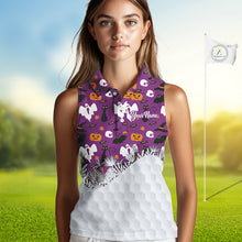 Load image into Gallery viewer, Personalized funny purple Halloween pattern Women sleeveless golf polo shirts best ladies golf wears NQS10315