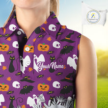 Load image into Gallery viewer, Personalized funny purple Halloween pattern Women sleeveless golf polo shirts best ladies golf wears NQS10315