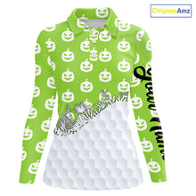 Load image into Gallery viewer, Personalized funny green pumpkin Halloween pattern Women golf polo shirts best ladies golf wears NQS10316