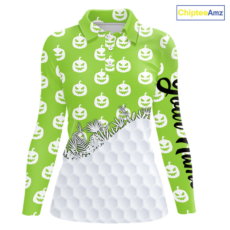 Personalized funny green pumpkin Halloween pattern Women golf polo shirts best ladies golf wears NQS10316