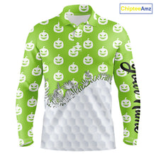 Load image into Gallery viewer, Personalized funny green pumpkin Halloween pattern mens golf polo shirts best mens golf wears NQS10316