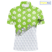 Load image into Gallery viewer, Personalized funny green pumpkin Halloween pattern mens golf polo shirts best mens golf wears NQS10316