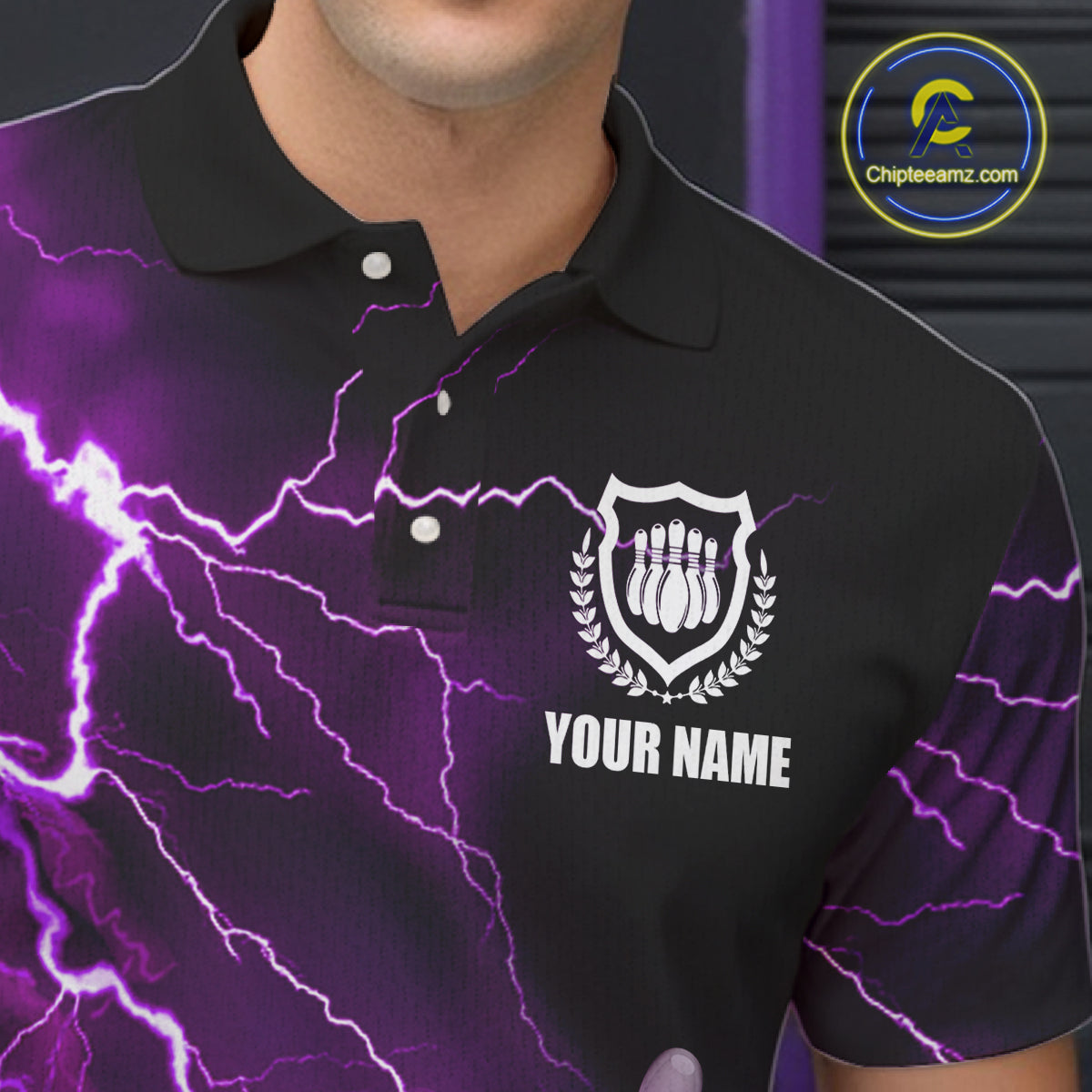 Mens polo bowling shirts Custom purple lightning thunder Bowling Team Jersey, gift for team Bowlers NQS6220
