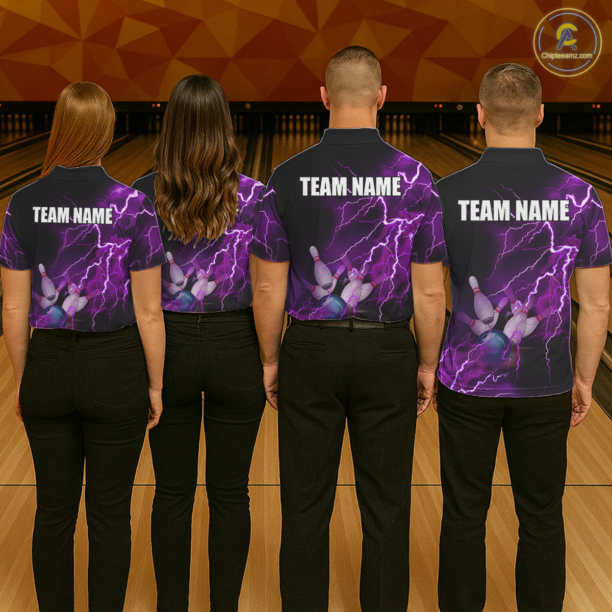 Mens polo bowling shirts Custom purple lightning thunder Bowling Team Jersey, gift for team Bowlers NQS6220