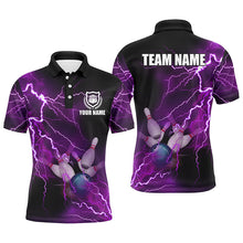 Load image into Gallery viewer, Mens polo bowling shirts Custom purple lightning thunder Bowling Team Jersey, gift for team Bowlers NQS6220