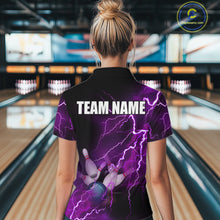 Load image into Gallery viewer, Womens bowling Quarter Zip shirt Custom purple lightning thunder Bowling Team Jersey, gift for Bowlers NQS6220