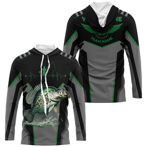 Personalized Black Crappie Fishing jerseys, Team Crappie Fishing Long Sleeve tournament shirts | Green NQS6222