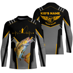 Personalized Black Walleye Fishing jerseys, Team Walleye Fishing Long Sleeve tournament shirts| Yellow NQS6223