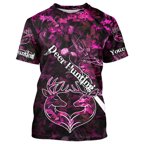 Love Deer Hunting Pink Camo Customize Name 3D All Over Printed Shirts Personalized Hunting gifts NQS903