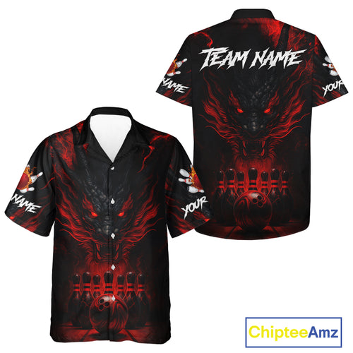 Black And Red Dragon Bowling Hawaiian Shirt Custom Dragon Bowling League Shirts Outfits NQS10948