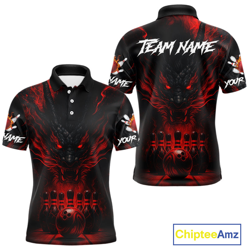 Black And Red Dragon Bowling Shirts For Men Custom Dragon Bowling League Shirts Outfits NQS10948