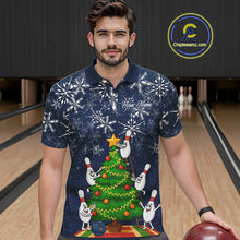 Load image into Gallery viewer, Funny Christmas Tree snowflake Bowling shirts for men Custom Xmas Bowling Outfits Men | Navy NQS10951