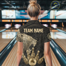 Load image into Gallery viewer, Black and Gold Lion Tribal Bowling Polo, 1/4 Zip Shirts For Women Custom Retro Bowling Team Jerseys NQS11149